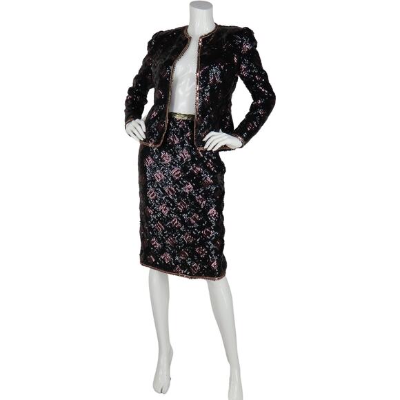 Vintage Adolfo At Saks Fifth Avenue Sequins Party Blazer Jacket Skirt Set Suit - Picture 5 of 11